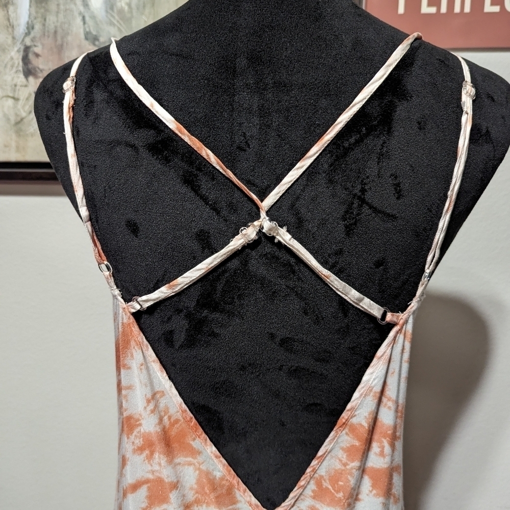 Elan Orange/White Tie Dye Criss Cross Strappy Back Maxi Dress - Picture 9 of 10